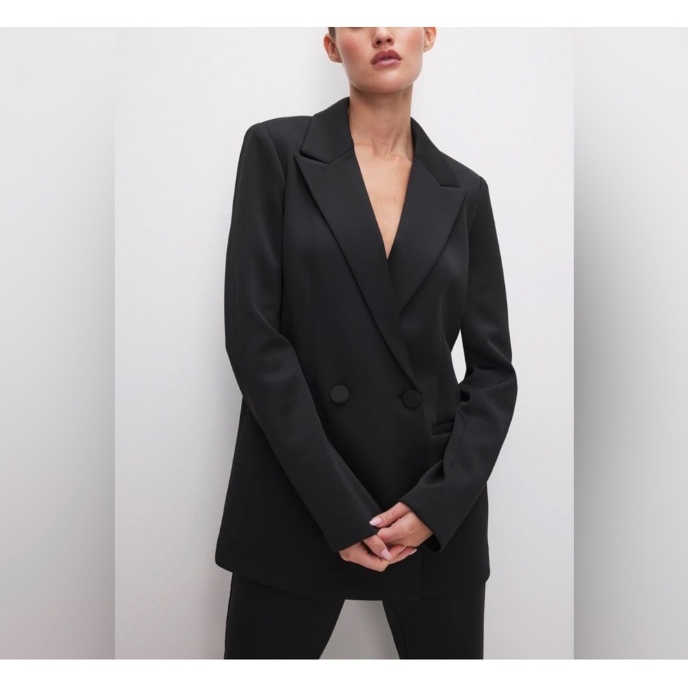Good American Scuba Blazer Womens 1 Small Black Double Breasted Chic Minimalist